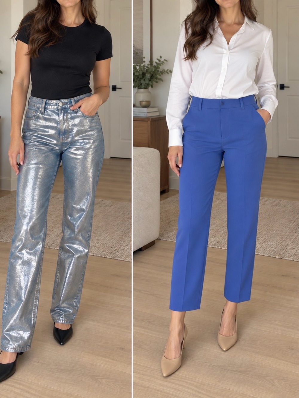 Women's Women’s Pants Bundle of 2 – Size 8 – Metallic Jeans & Blue Trousers